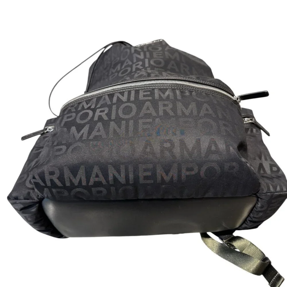 New‎ Emporio Armani Black Nylon oversized Drawstring Logo Backpack